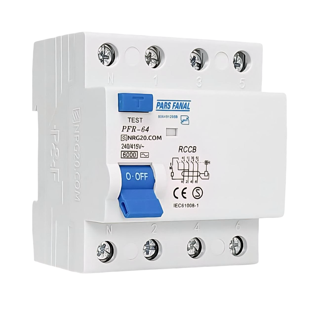 کلید محافظ جان چهار پل 40 آمپر پارس فانال (الکترونیک) مدل PFR-4P-40A-30mA