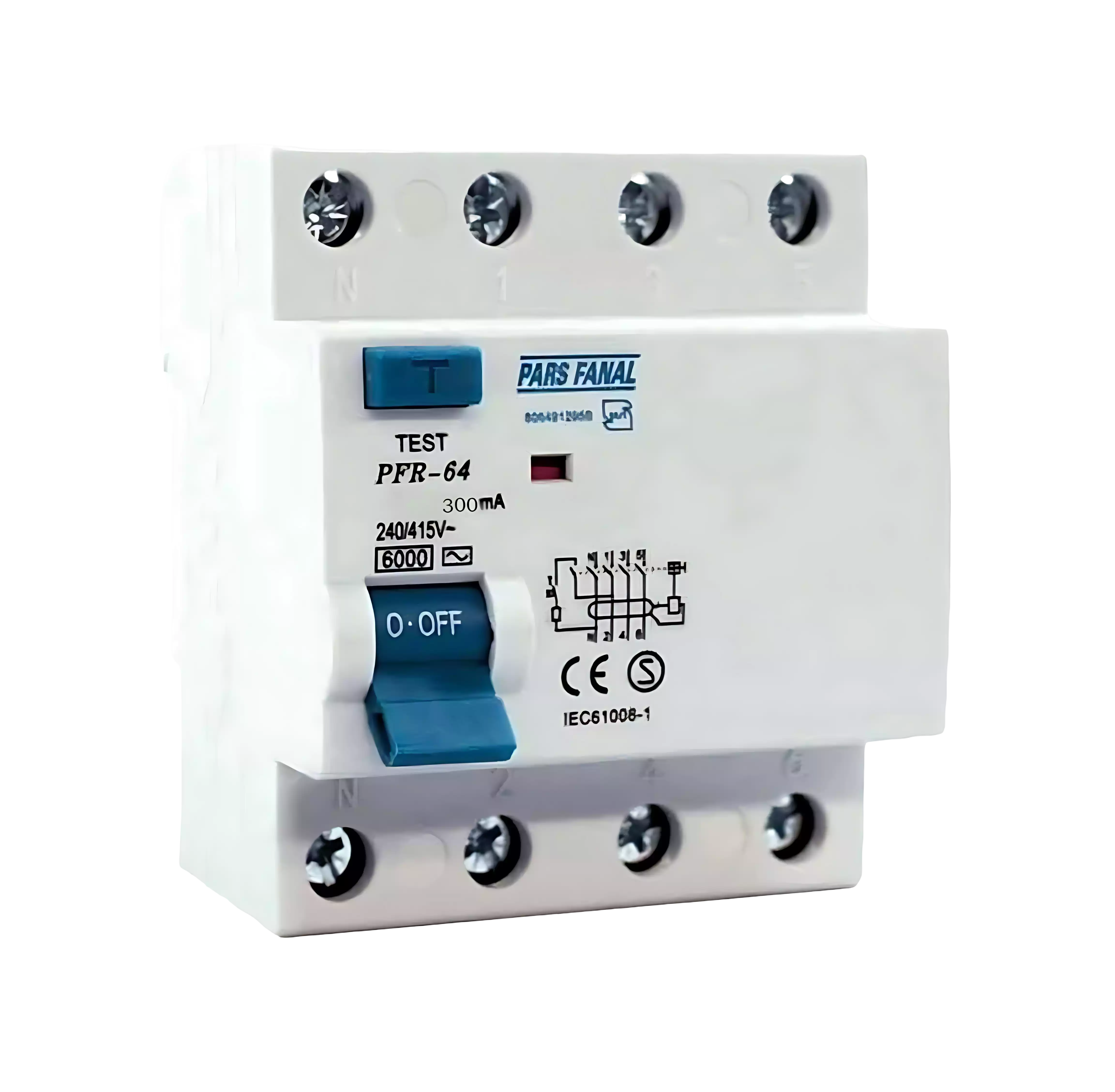کلید محافظ جان چهار پل 100 آمپر پارس فانال (مگنتیک) مدل PFR-4P-100A-300mA