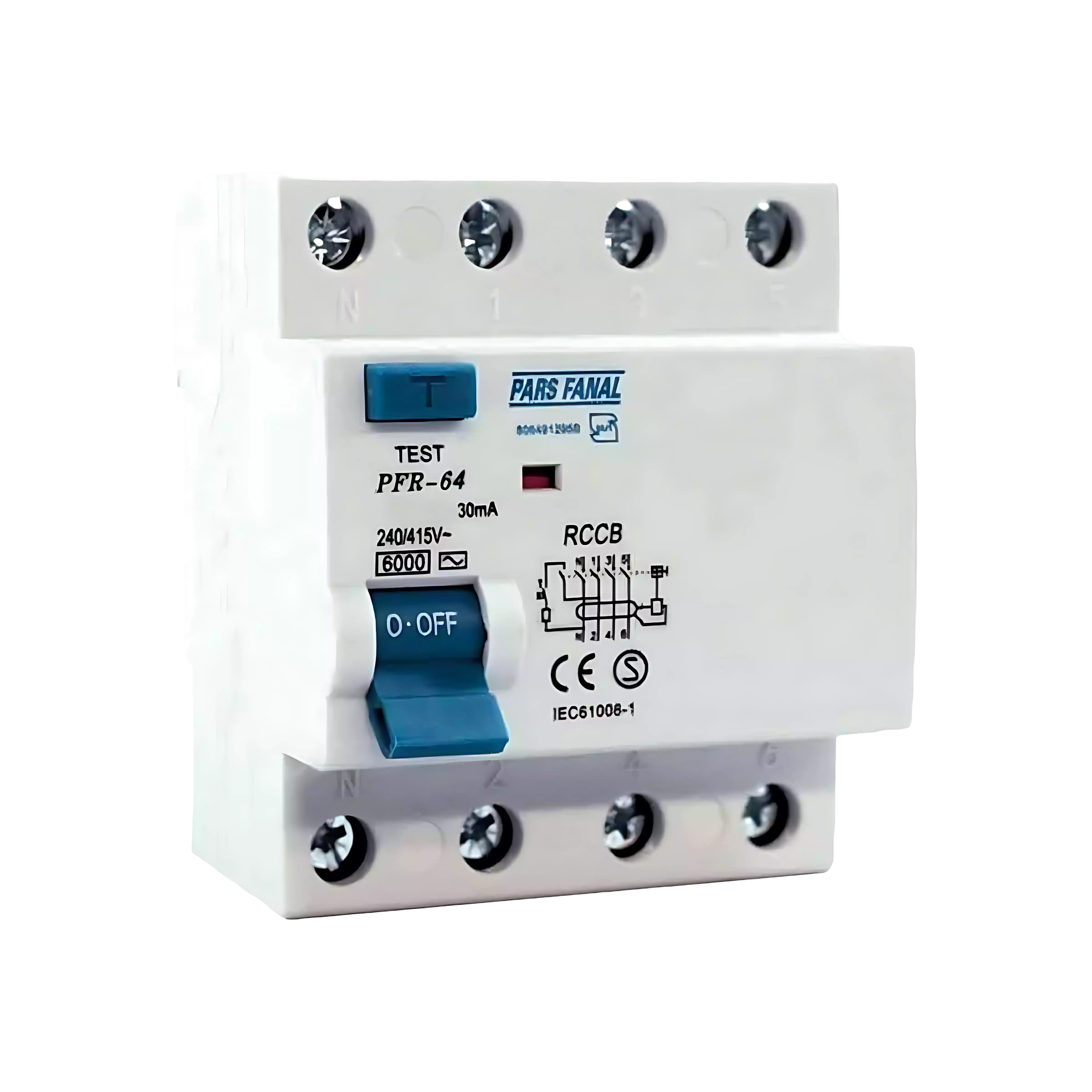 کلید محافظ جان چهار پل 100 آمپر پارس فانال (مگنتیک) مدل PFR-4P-100A-30mA